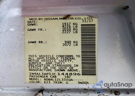 2018 Nissan Altima 2.5 z USA, uszkodzony, nr VIN 1N4AL3AP1JC144896